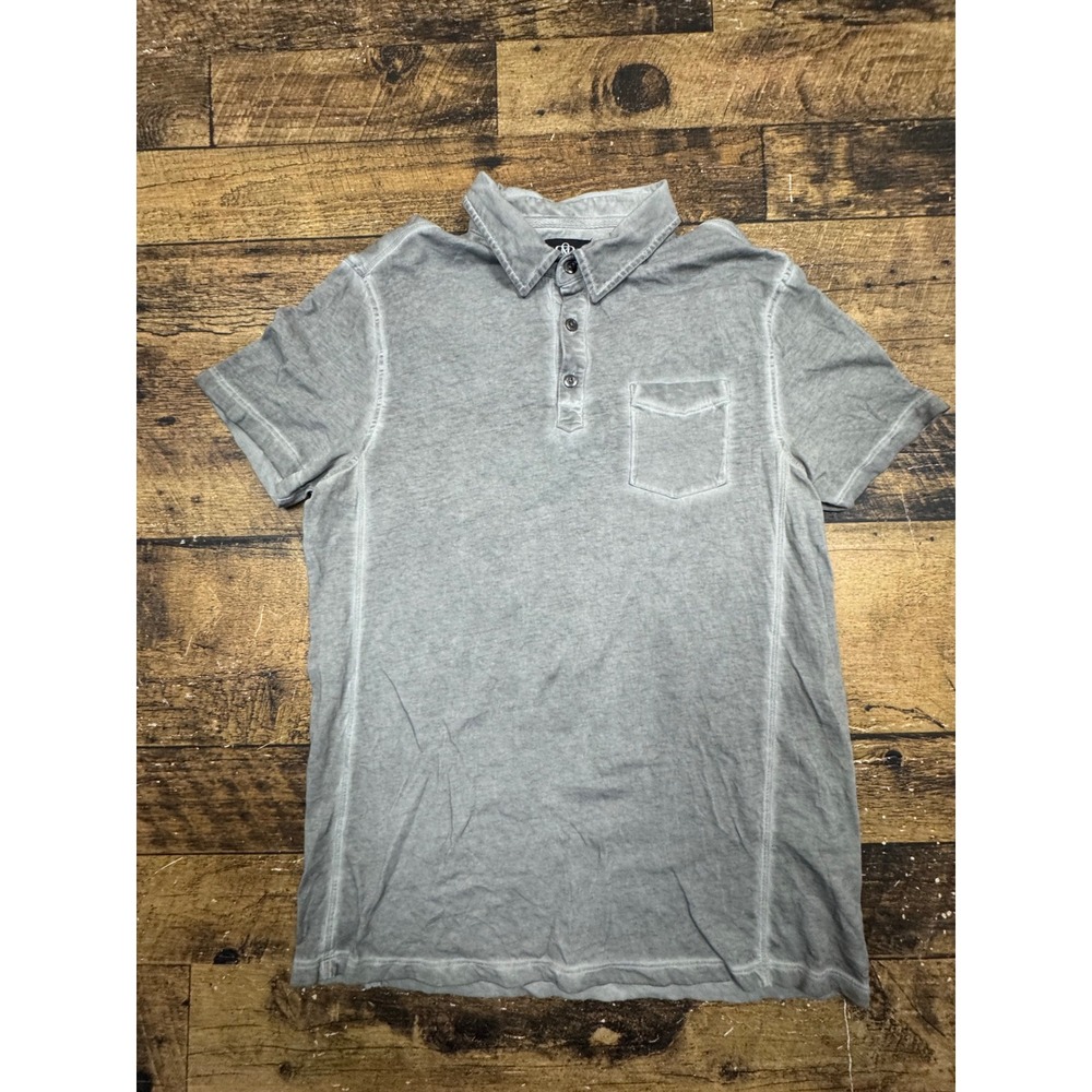 Rock & Republic Mens Gray Acid‎ Wash Short Sleeve Polo Shirt Large RR141101